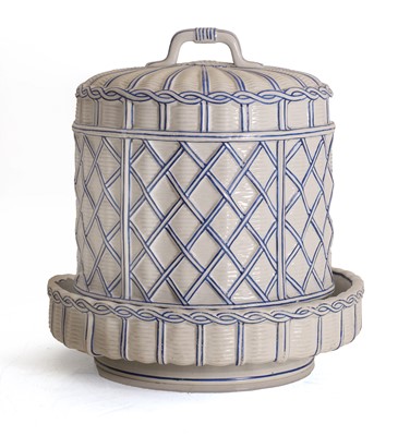 Lot 123 - A Longwy style pottery stand and a Copeland cheese dish and cover
