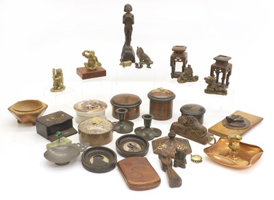 Lot 311 - A collection of Tartan ware boxes, a 'Lion of Lucerne' carving