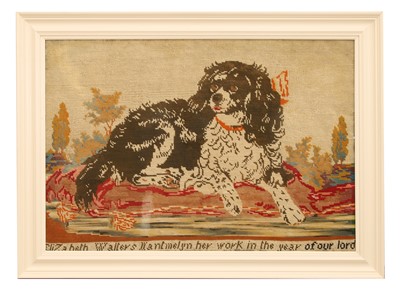 Lot 345A - A large Victorian woolwork picture of a King Charles spaniel