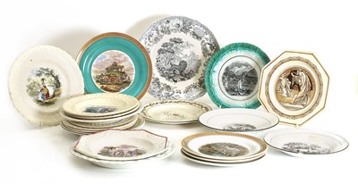 Lot 114 - Nine creamware moulded and printed plates