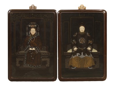 Lot 63 - A pair of export reverse-painted glass pictures
