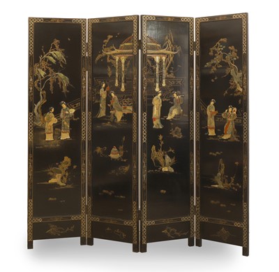Lot 541 - A pair of black lacquer screens