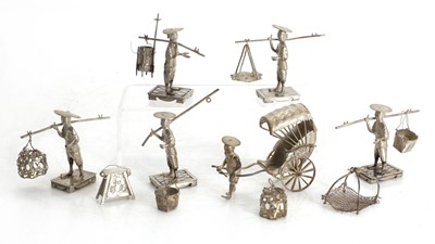 Lot 5 - A collection of six Chinese sterling silver street vendors