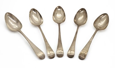 Lot 12 - A set of five George III silver tablespoons