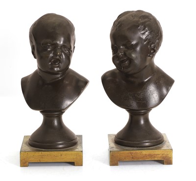 Lot 340 - A pair of bronze busts of young children
