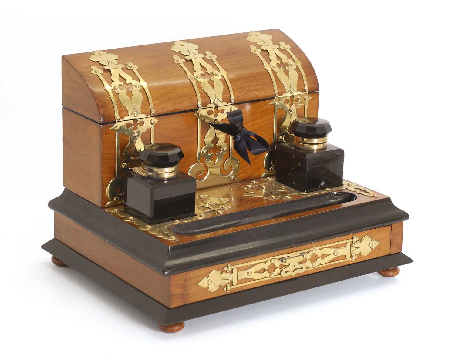 Lot 306 - A Victorian walnut brass-mounted and ebonised desk stand