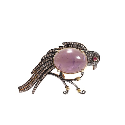 Lot 159 - A silver gilt gemstone and diamond set bird brooch