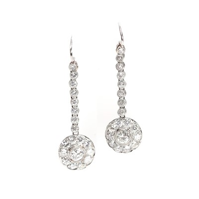 Lot 181 - A pair of diamond cluster drop earrings