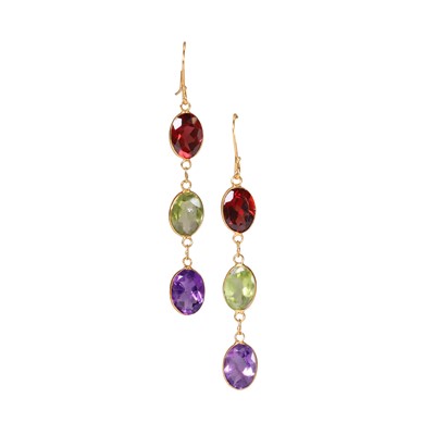 Lot 155 - A pair of multi gemstone drop earrings