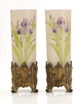 Lot 151 - A pair of glass and brass mounted art nouveau vases