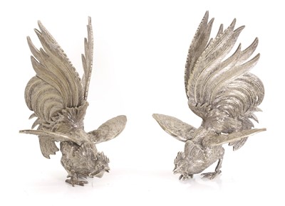 Lot 5 - A pair of silver-plated fighting cocks