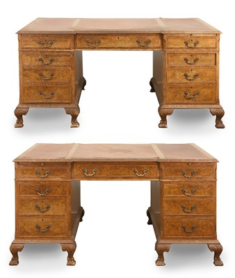Lot 522 - A pair of George III style walnut partners desks