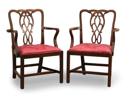 Lot 524 - A pair of George III style mahogany armchairs