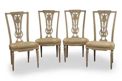Lot 502 - A set of four Louis XVI-style painted wooden side chairs