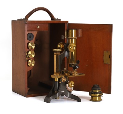 Lot 308 - A brass Leitz monocular microscope