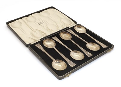 Lot 25 - A cased set of six silver soup spoons