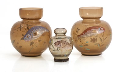 Lot 151 - Three coloured glass Moser style vases