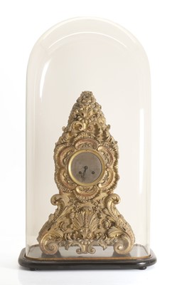 Lot 201 - A large glass dome, stand, and a gilt mantle clock