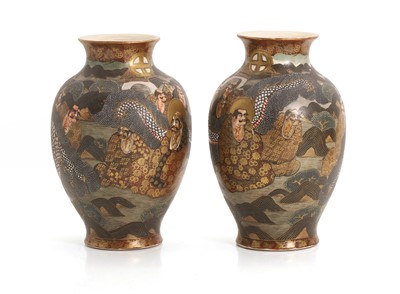 Lot 55 - A pair of Japanese Satsuma vases