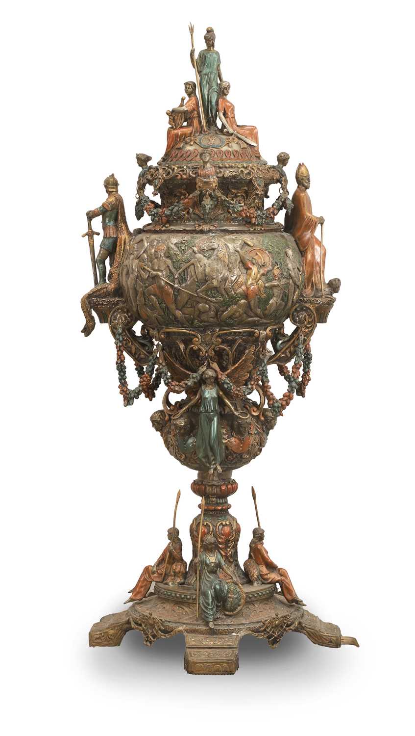 Lot 335 - A large cold painted bronze vase and cover