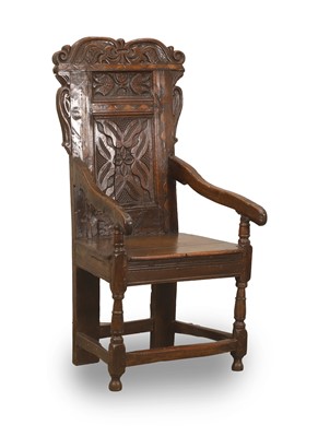 Lot 528 - An oak and inlaid Wainscot chair