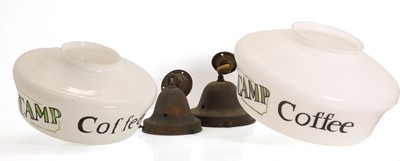 Lot 476 - A pair of Camp Coffee opaline ceiling lights