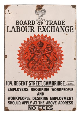 Lot 312 - An enamel Board of Trade Labour Exchange sign