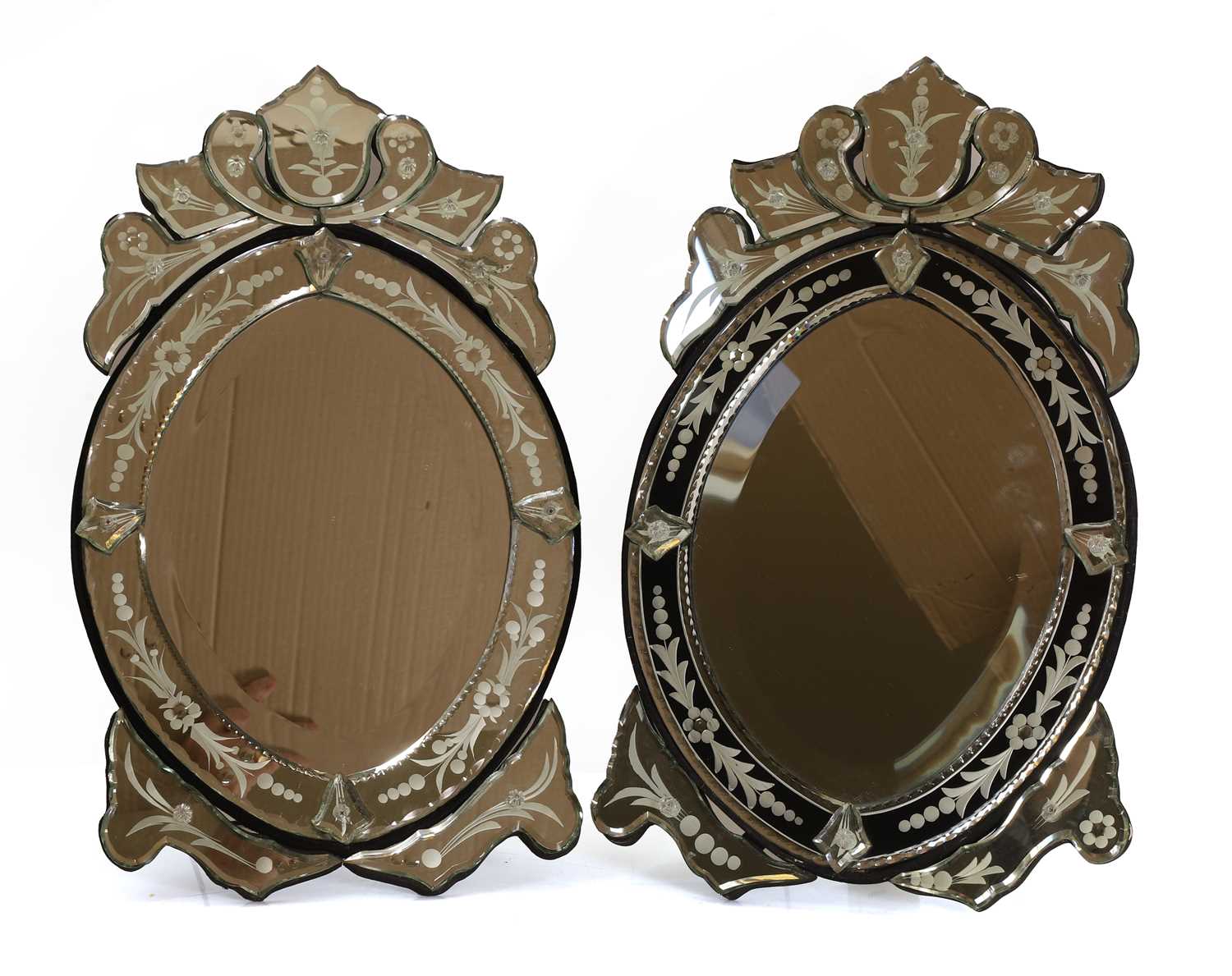 Lot 492 - A pair of etched glass Venetian-style mirrors