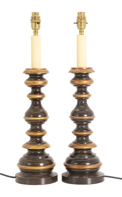 Lot 476 - A near pair of turned painted table lamps